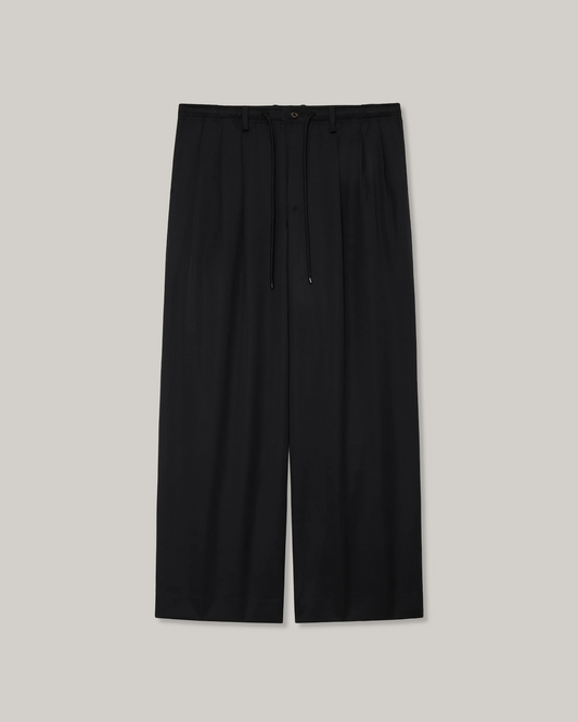 MARKAWARE  WOOL GABARDINE TRIPLE PLEATED EASY TROUSERS - BLACK