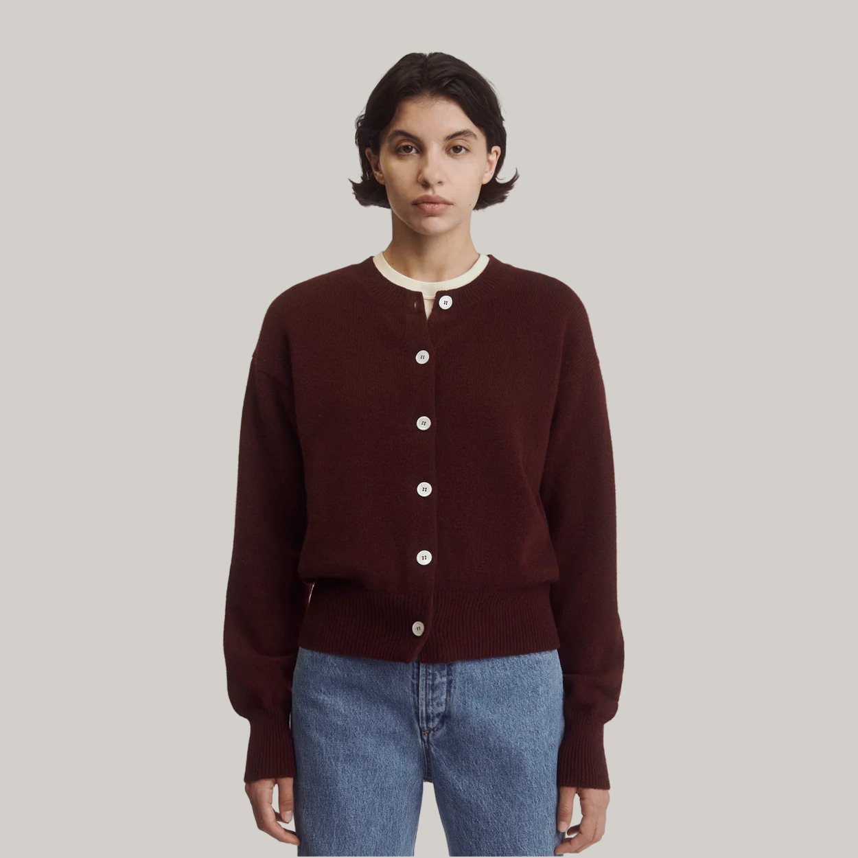 &DAUGHTER ADA CREWNECK CARDIGAN - BURGUNDY