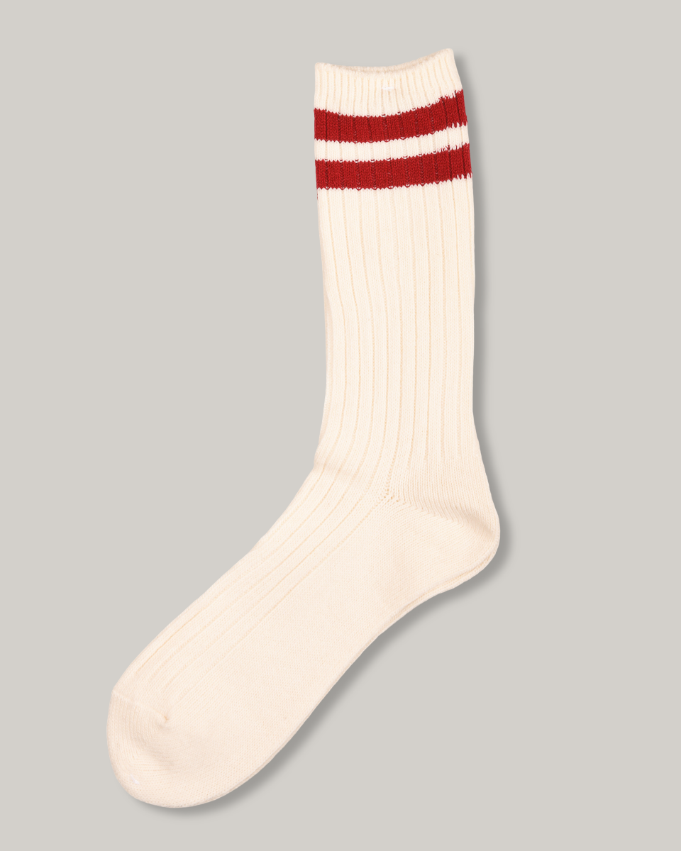 ANONYMOUS ISM WOOL CASHMERE NEON STRIPE CREW - OFF WHITE / BURGUNDY
