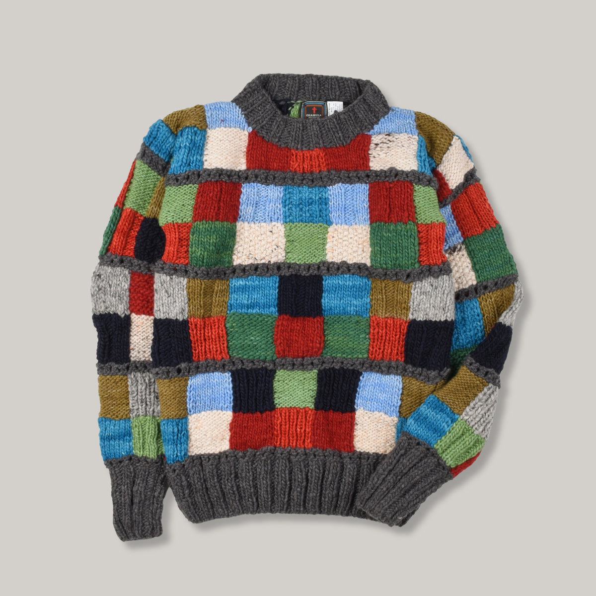 CHAMULA SAMPLER SQUARES PULLOVER - GREY