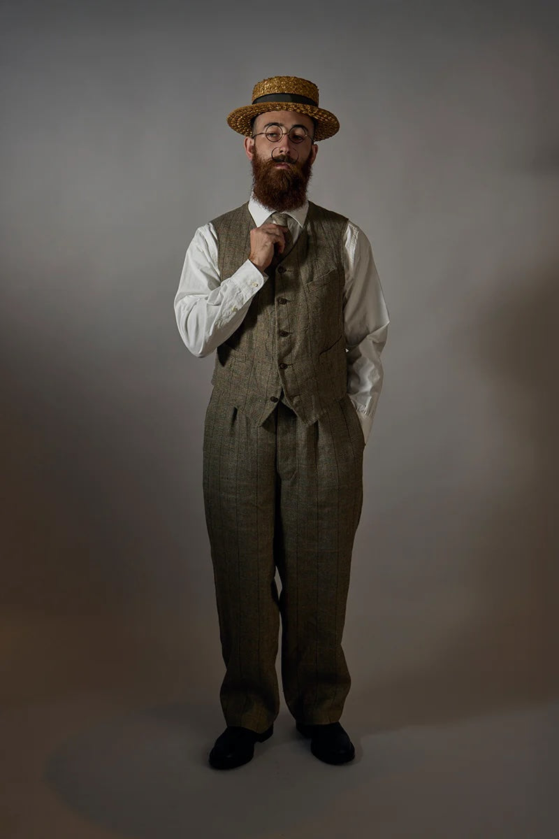 NIGEL CABOURN ENGINEER PANTS - HEMP LINEN CHECK