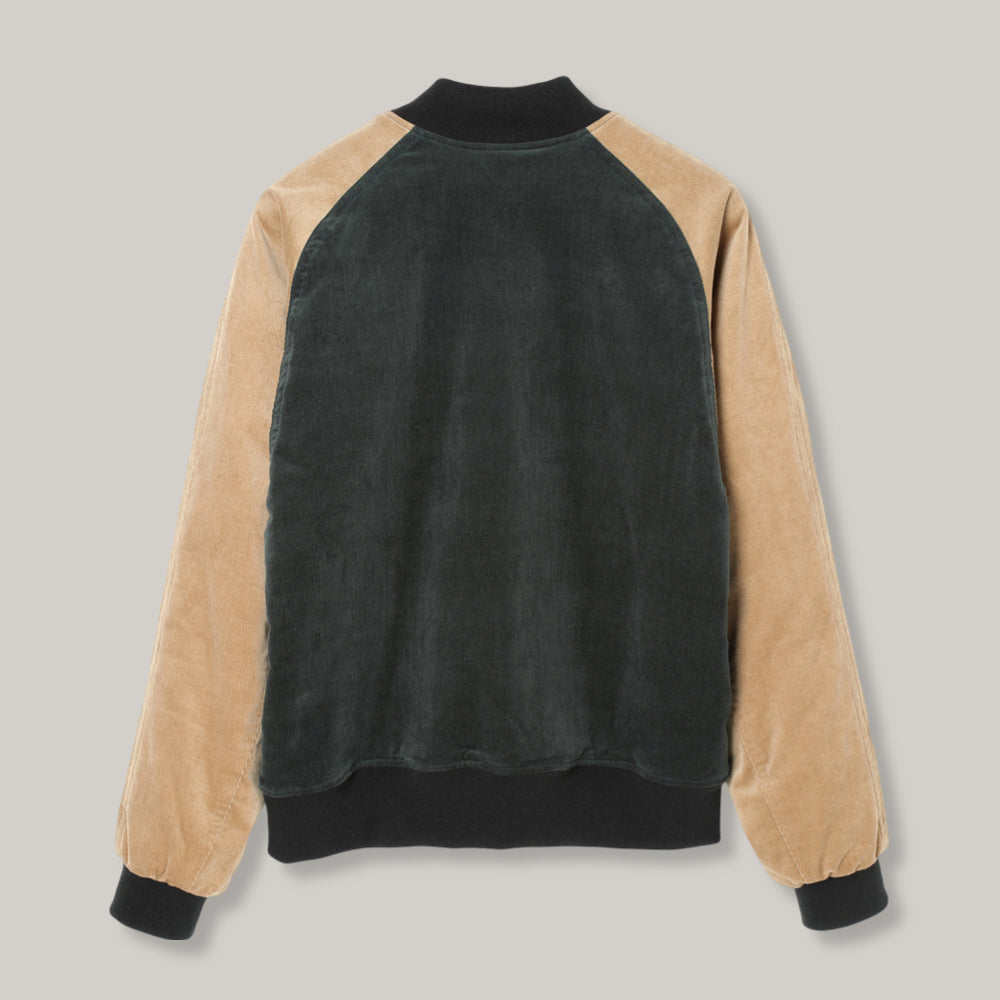 STEVENSON OVERALL CO. GOLDEN ERA ATHLETIC JACKET - DARK GREEN x BEIGE