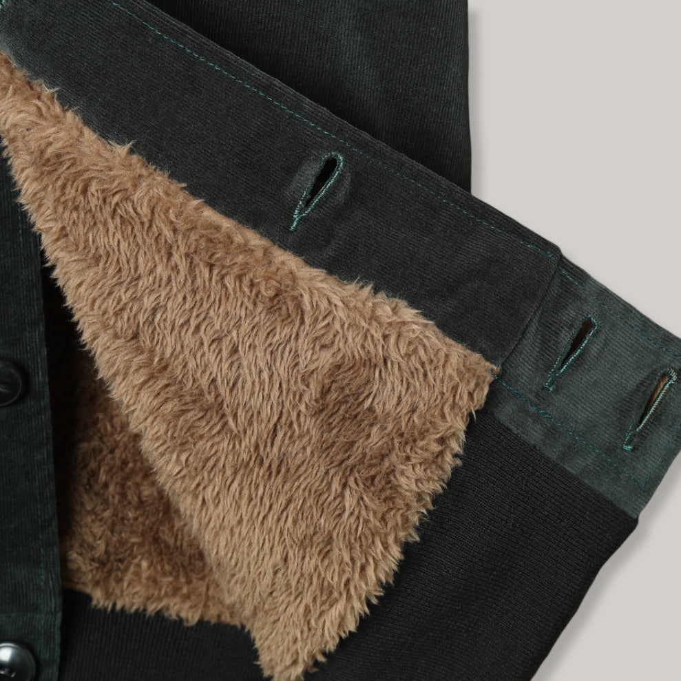 STEVENSON OVERALL CO. GOLDEN ERA ATHLETIC JACKET - DARK GREEN x BEIGE