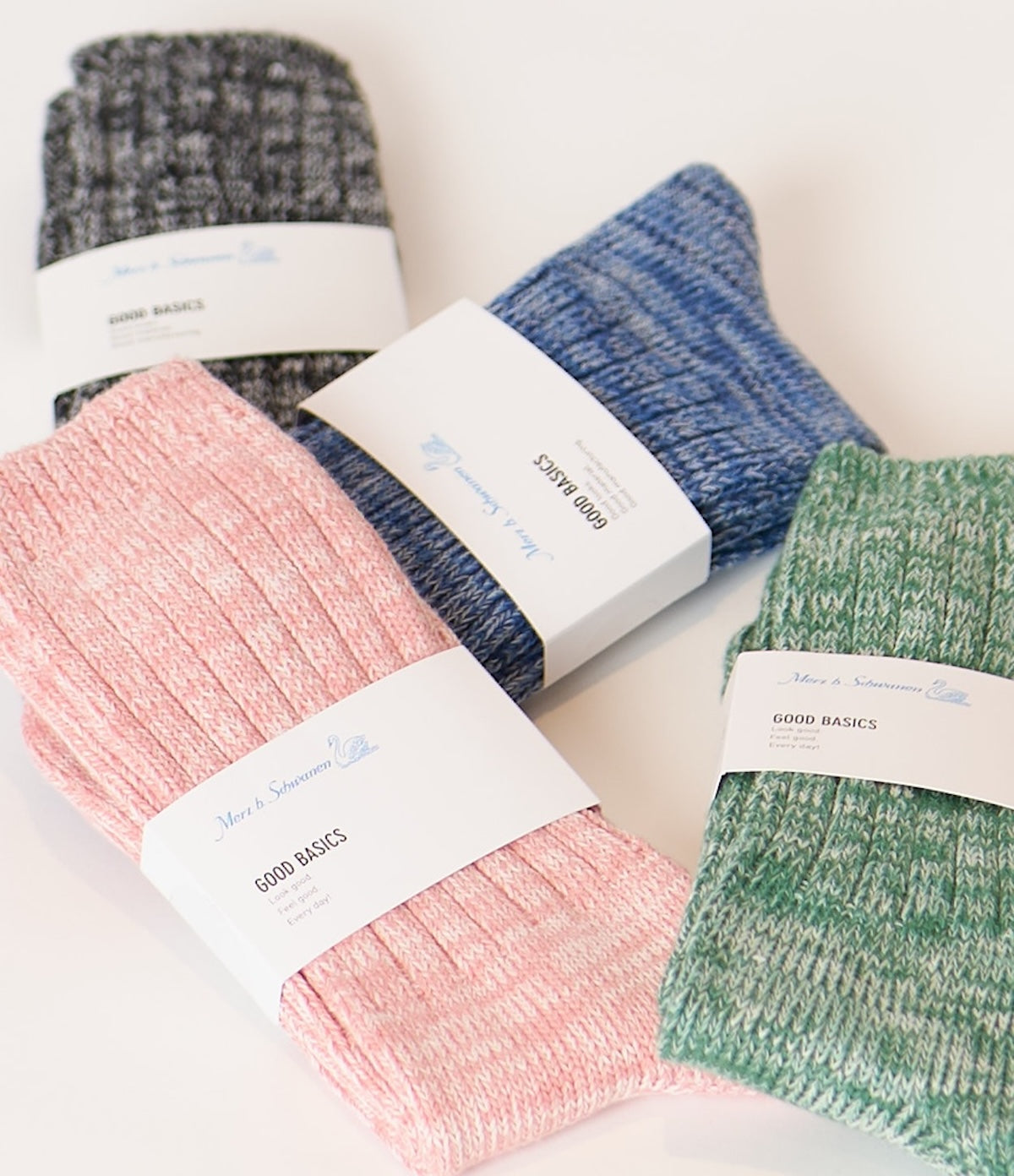 MERZ B. SCHWANEN GS07 MELANGE SOCKS - DEEP BLACK/ NATURE