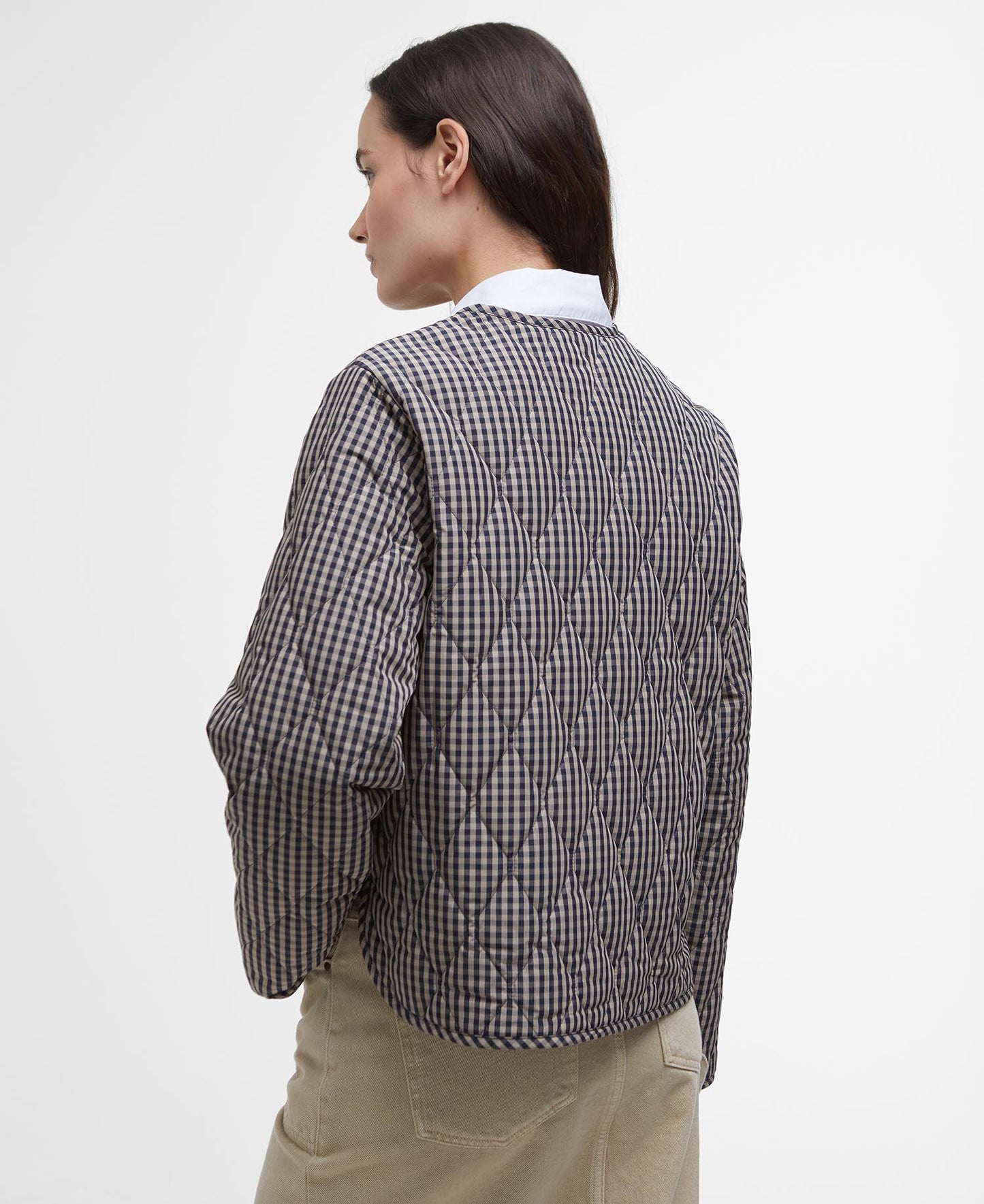 BARBOUR CHECK MONROE QUILTED JACKET - NAVY/ SAND GINGHAM