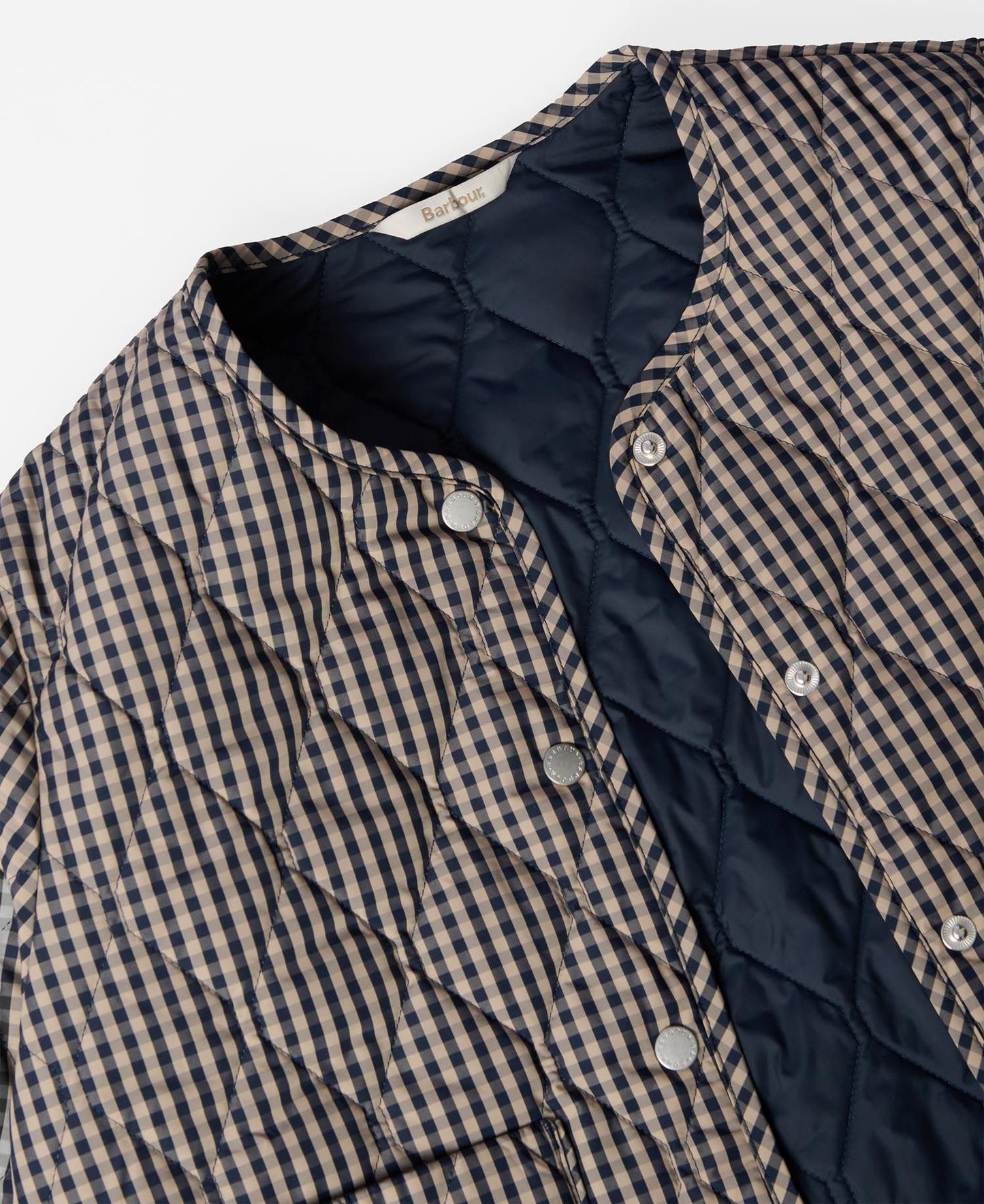 BARBOUR CHECK MONROE QUILTED JACKET - NAVY/ SAND GINGHAM
