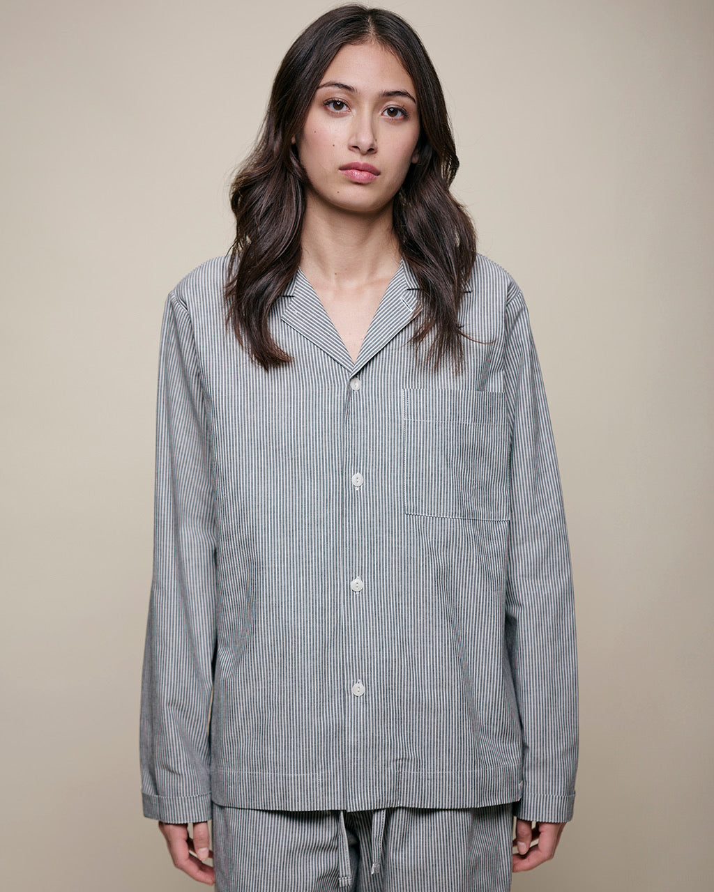 MERZ B. SCHWANEN COTTON PYJAMA TOP - DEEP BLACK/ NATURE