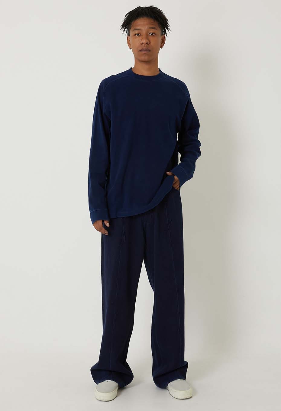 BLUE BLUE JAPAN MOD HAND DYED SLUB COTTON CREWNECK LS TEE - INDIGO