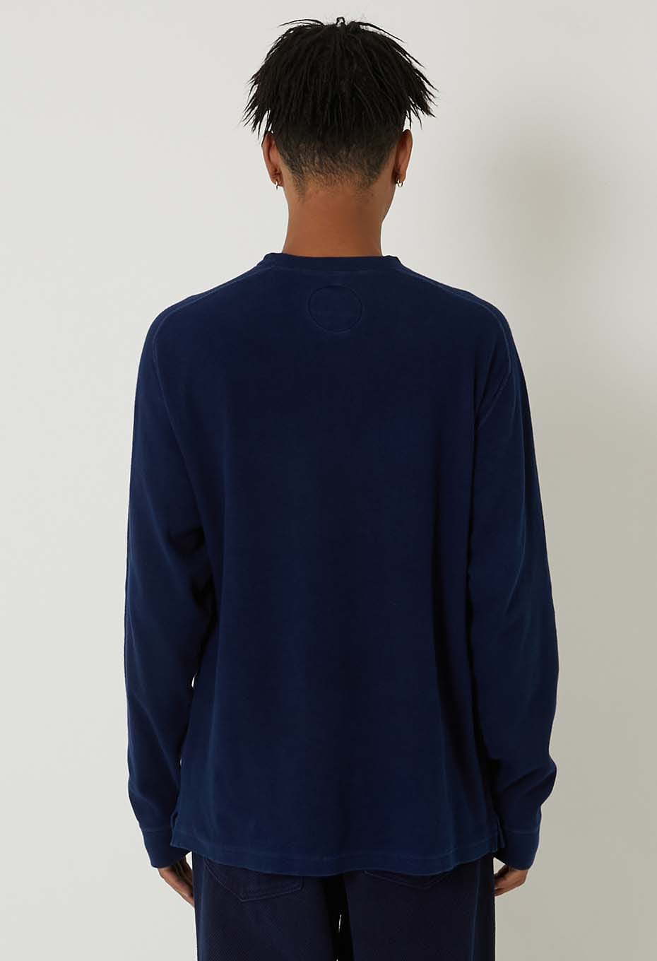 BLUE BLUE JAPAN MOD HAND DYED SLUB COTTON CREWNECK LS TEE - INDIGO