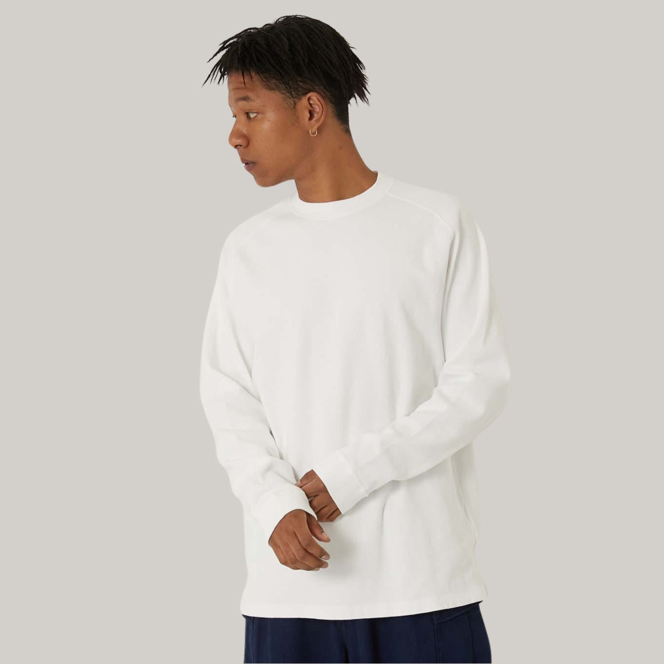 BLUE BLUE JAPAN MOD SLUB COTTON CREWNECK LS TEE - NATURAL
