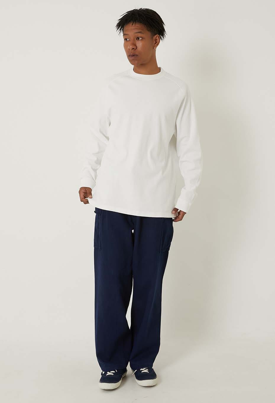 BLUE BLUE JAPAN MOD SLUB COTTON CREWNECK LS TEE - NATURAL