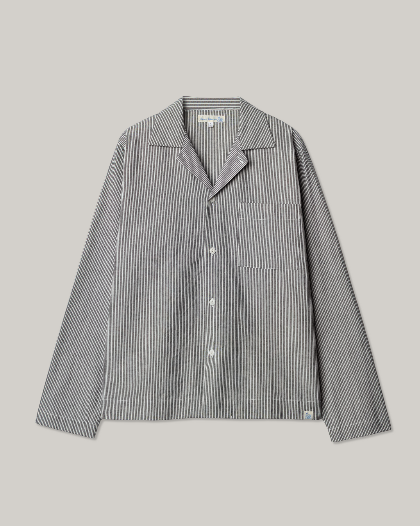 MERZ B. SCHWANEN COTTON PYJAMA TOP - DEEP BLACK/ NATURE