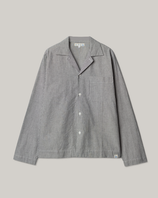 MERZ B. SCHWANEN COTTON PYJAMA TOP - DEEP BLACK/ NATURE