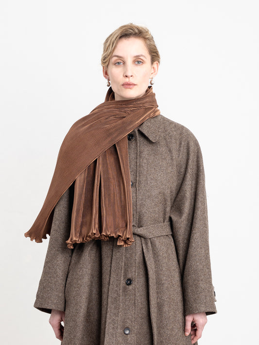 CAWLEY SILK DUPION PLEATED SCARF - CINNAMON