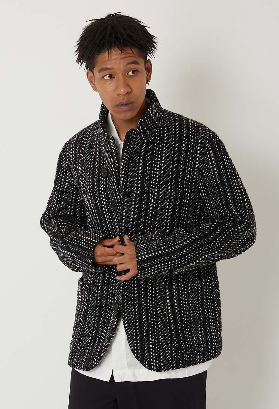 BLUE BLUE JAPAN SLUB YARN TWEED 5B JACKET - BLACK