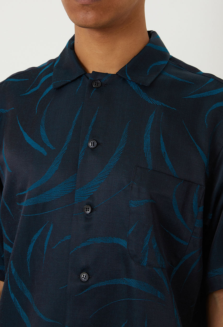 BLUE BLUE JAPAN MEBUKI SATIN OPEN COLLAR SS SHIRT - DARK NAVY