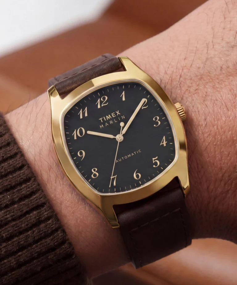 TIMEX MARLIN CHATHAM AUTOMATIC 36MM - GOLD - BROWN LEATHER STRAP