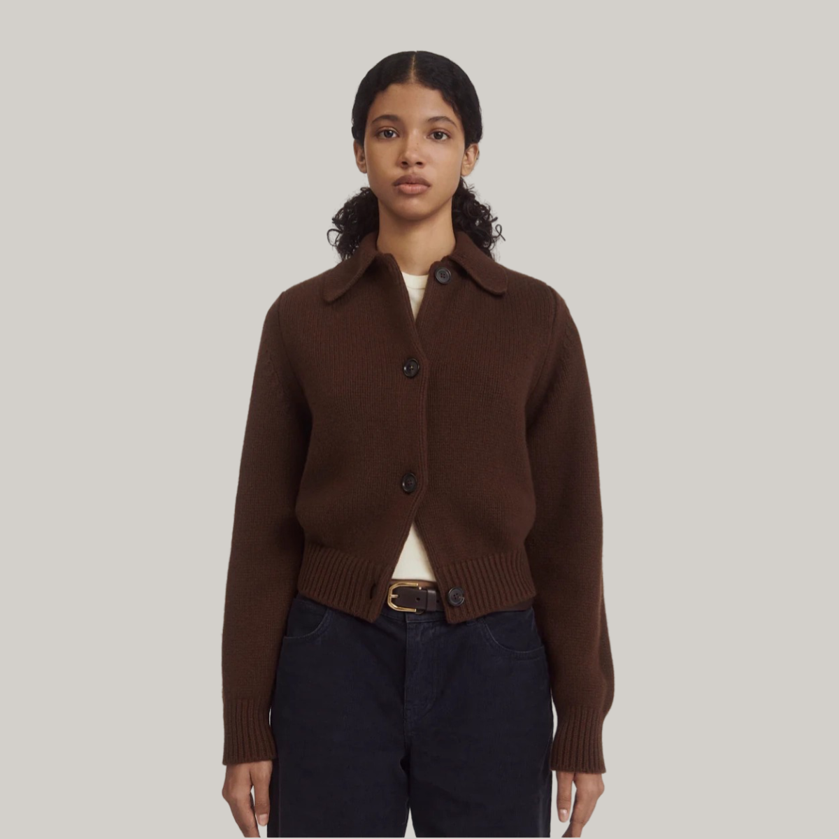 &DAUGHTER WINNY COLLARED JACKET - DARK BROWN