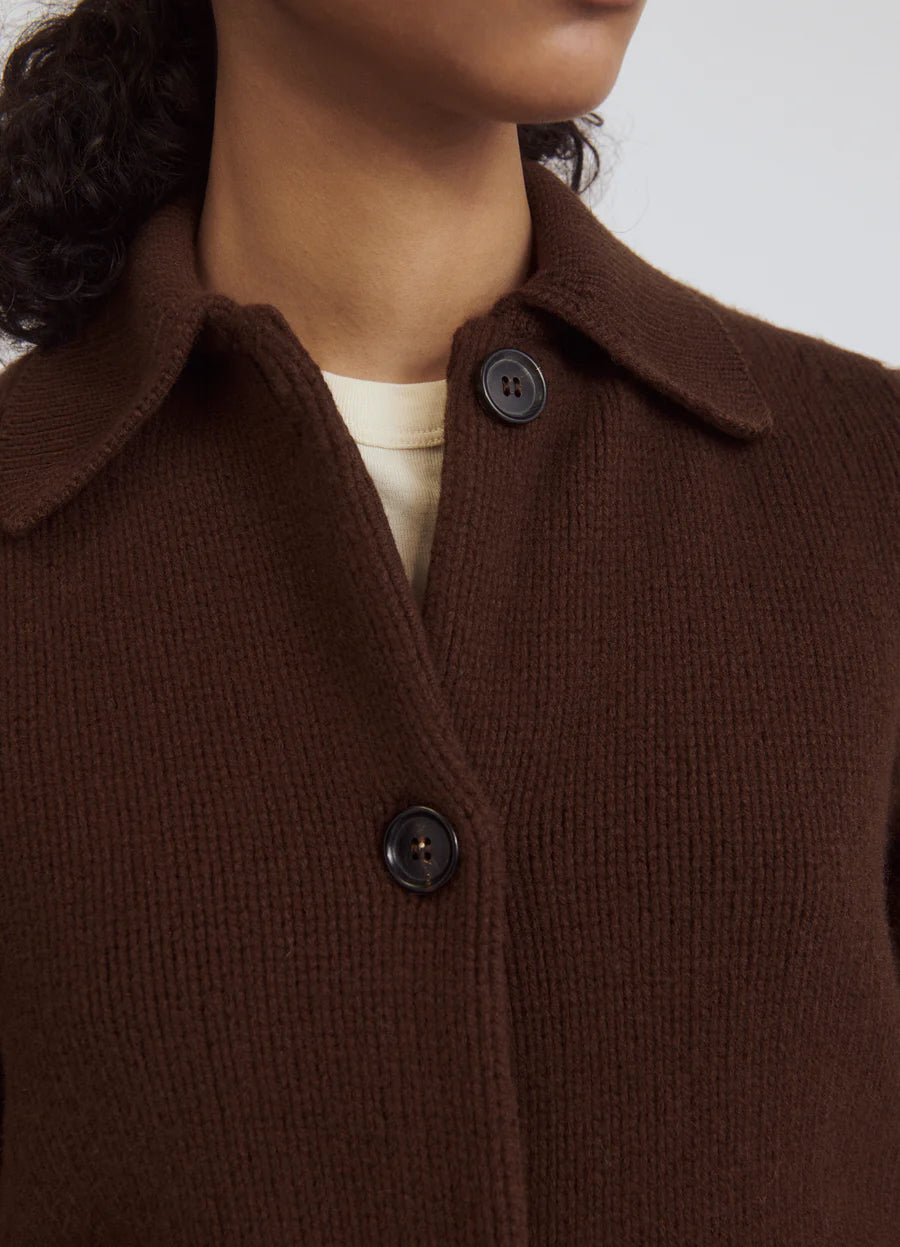 &DAUGHTER WINNY COLLARED JACKET - DARK BROWN