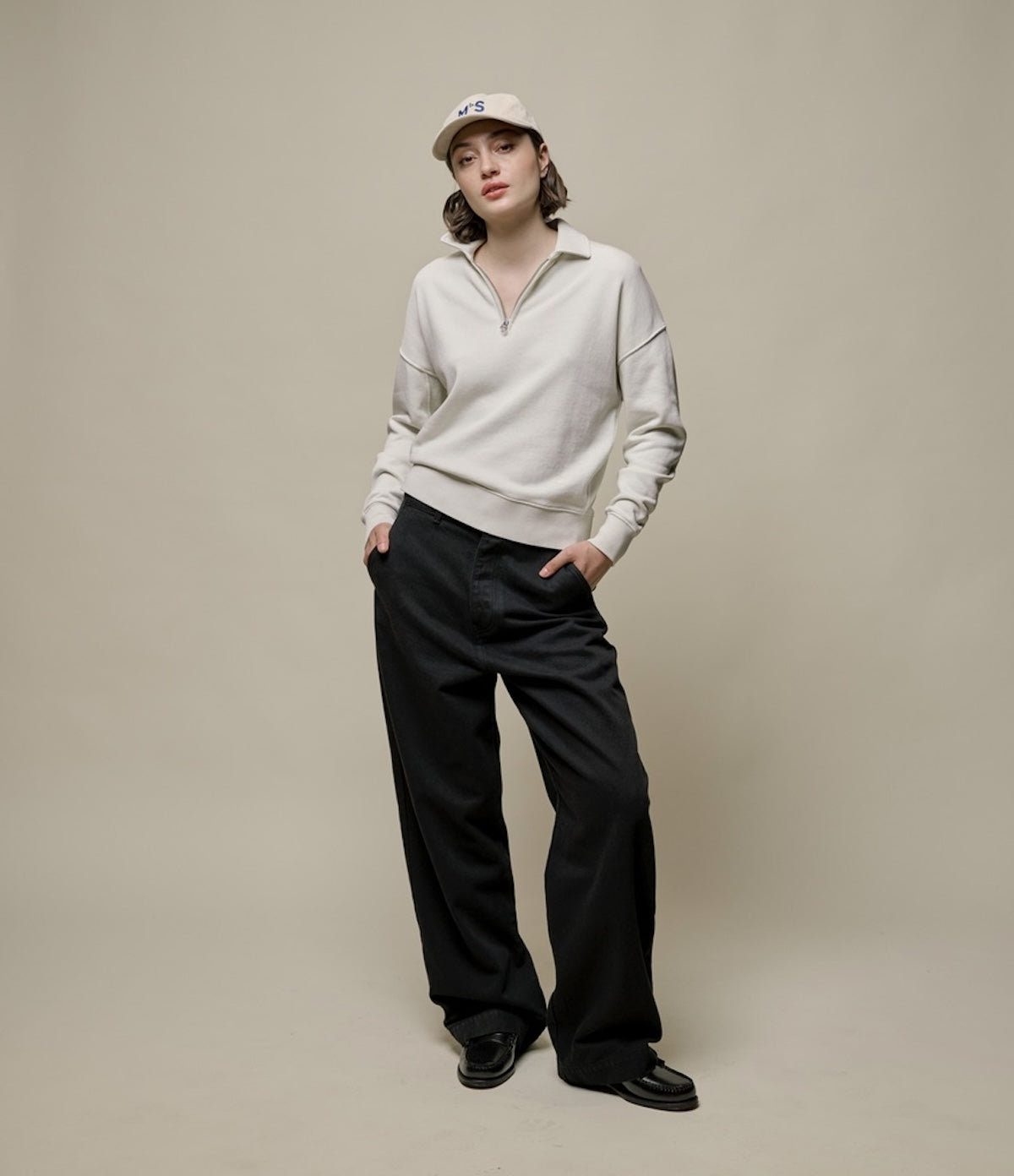 MERZ B. SCHWANEN WOMEN'S ZIP COLLAR SWEATSHIRT - CASHEW