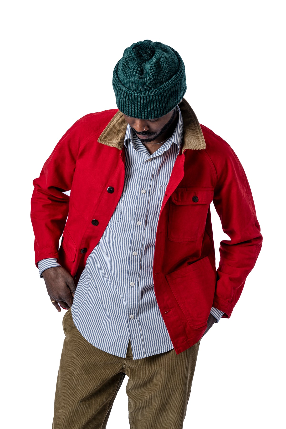 HEIMAT JOURNEY CANVAS COAT - CORD COLLAR - SAFETY RED