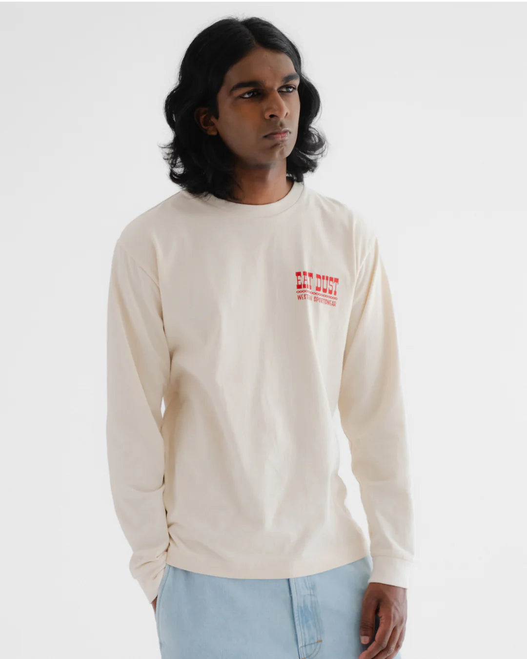 EAT DUST WESTERN SPORTSWEAR LONG SLEEVE TEE - OFF WHITE