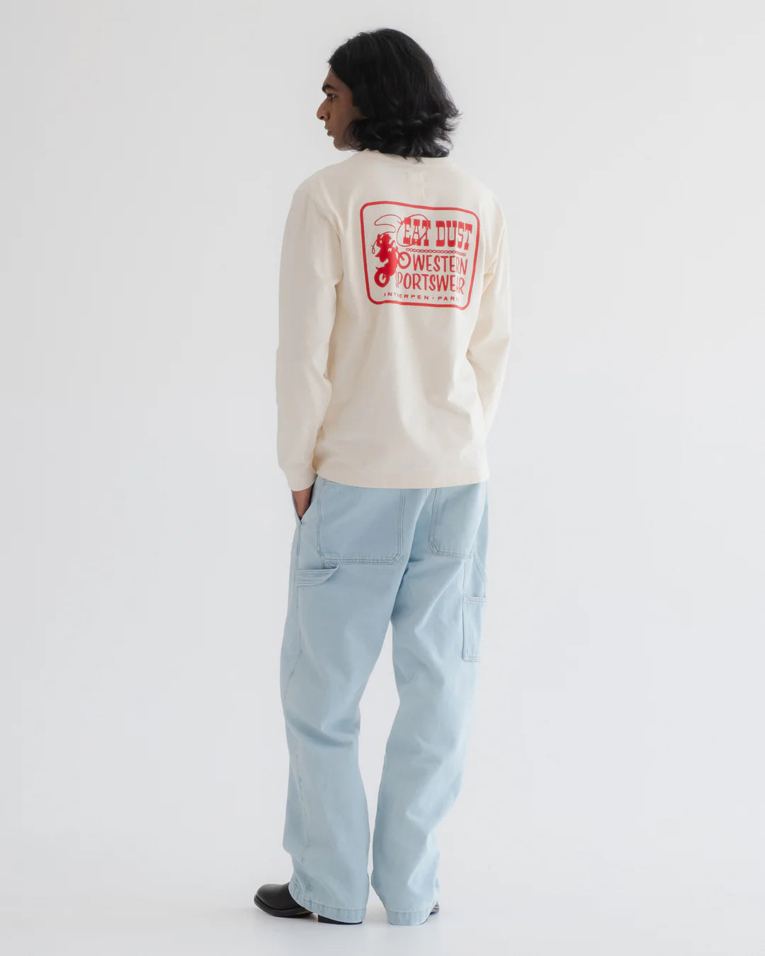 EAT DUST WESTERN SPORTSWEAR LONG SLEEVE TEE - OFF WHITE