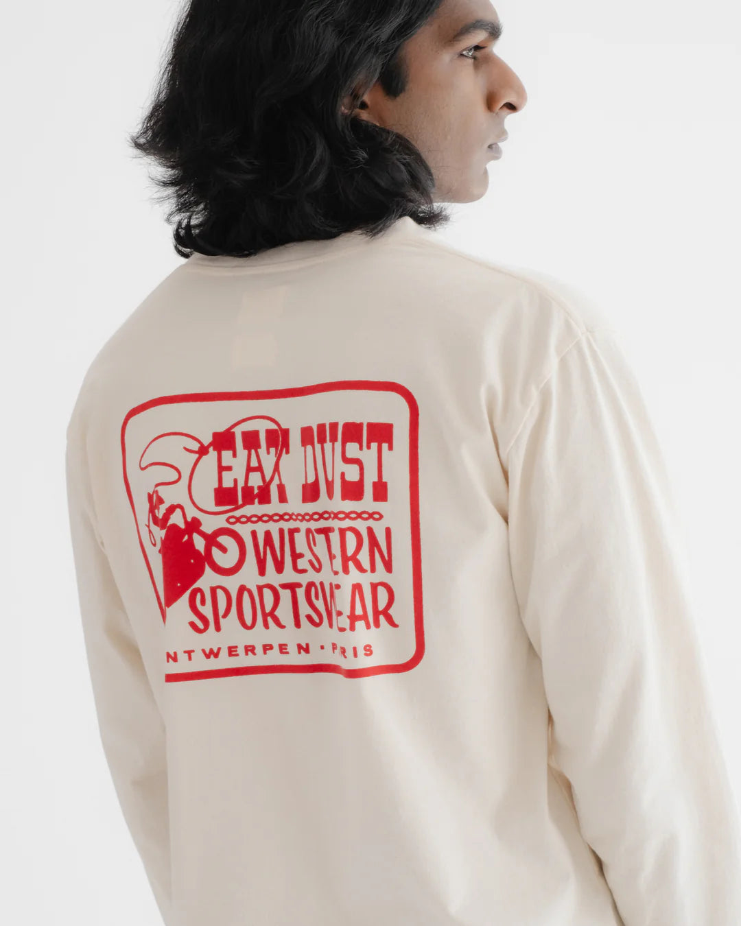 EAT DUST WESTERN SPORTSWEAR LONG SLEEVE TEE - OFF WHITE