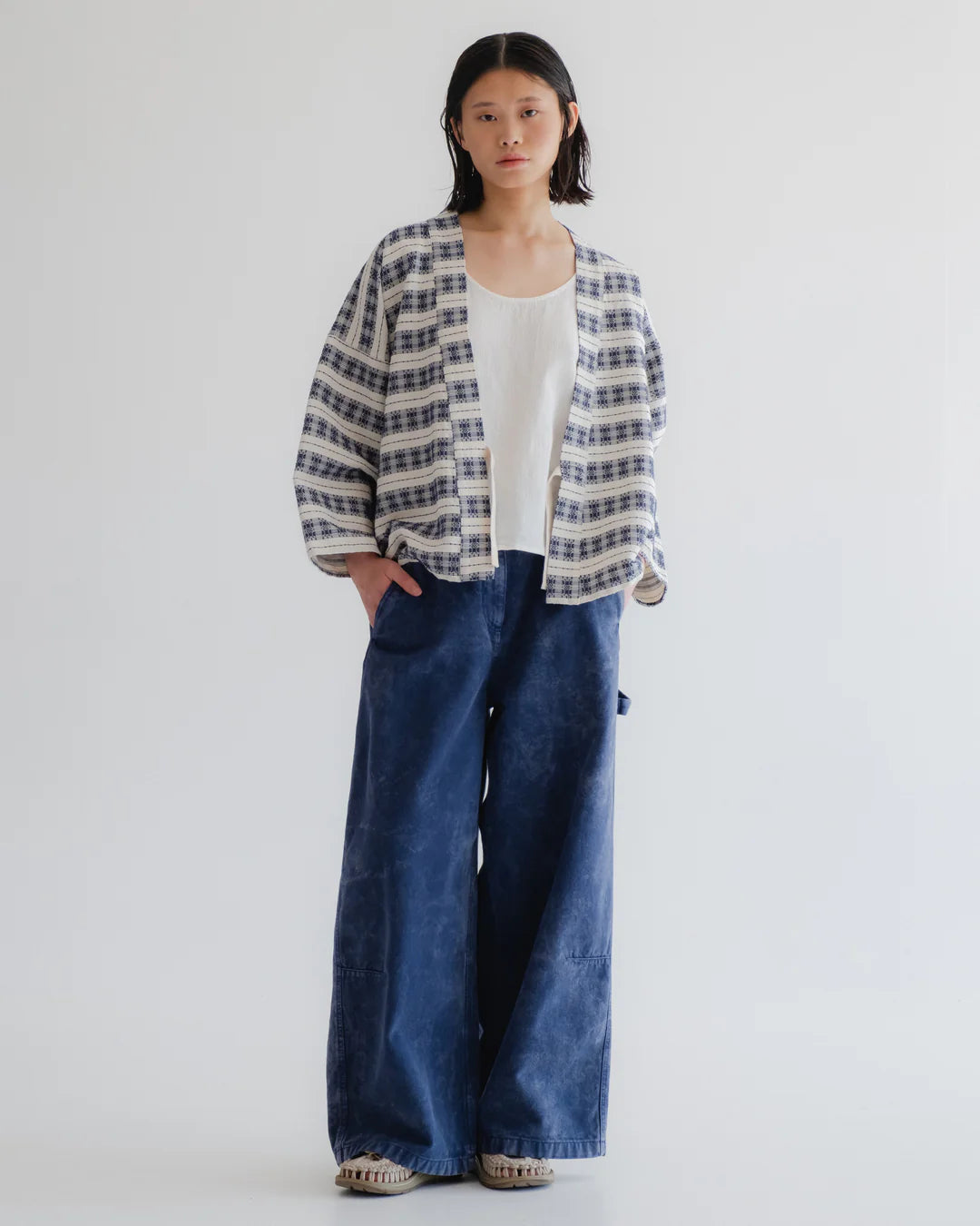 GIRLS OF DUST KIMONO - BELDI JACQUARD - OFF WHITE/ BLUE