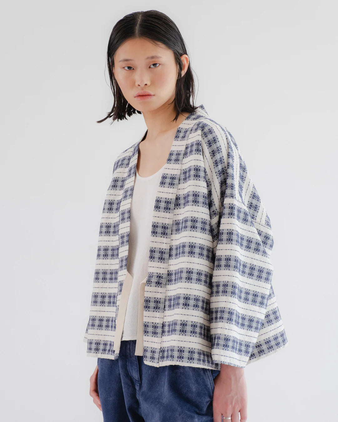 GIRLS OF DUST KIMONO - BELDI JACQUARD - OFF WHITE/ BLUE