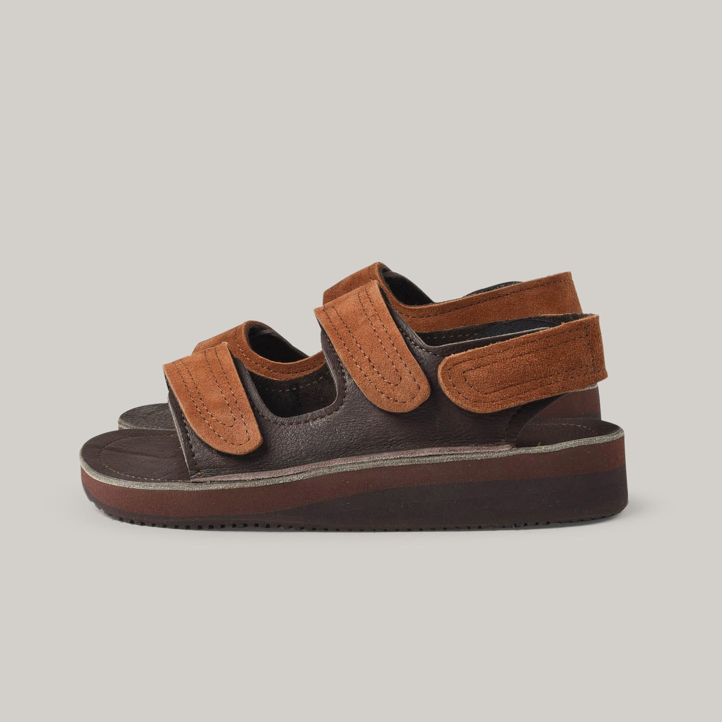 MONITALY LEATHER 3 STRAP SANDAL - TOBACCO X CHOCOLATE