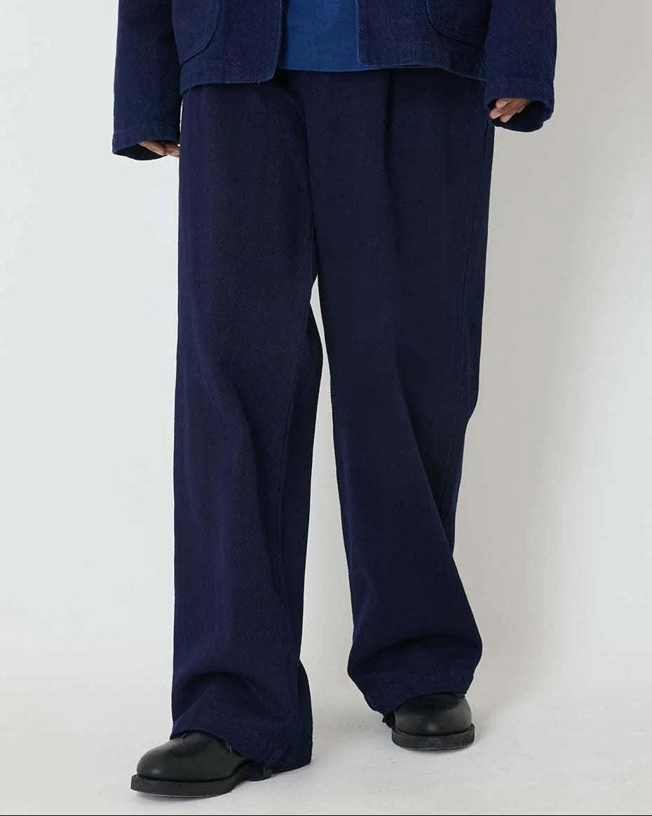 BLUE BLUE JAPAN PURE INDIGO DOUBLECLOTH SASHIKO TUCKED WIDE PANTS