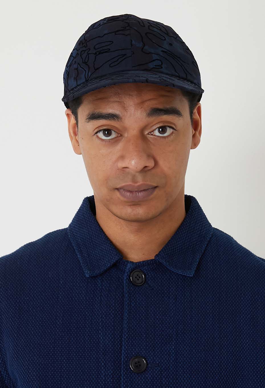 BLUE BLUE JAPAN INDIGO NYLON SATIN FLOCKED CAP