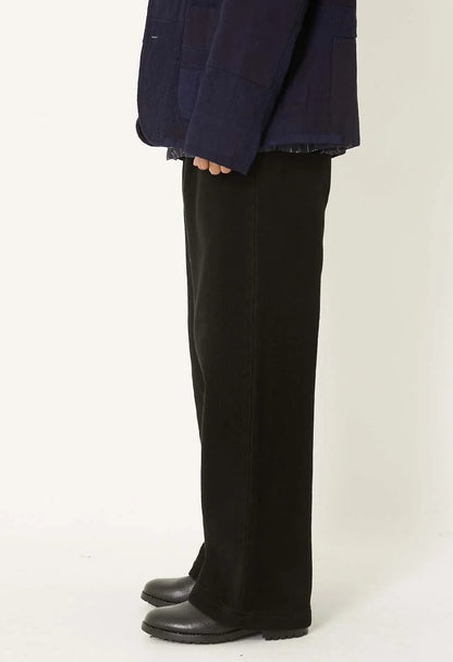 BLUE BLUE JAPAN DARK BLACK DOUBLECLOTH SASHIKO TUCKED WIDE PANTS - BLACK