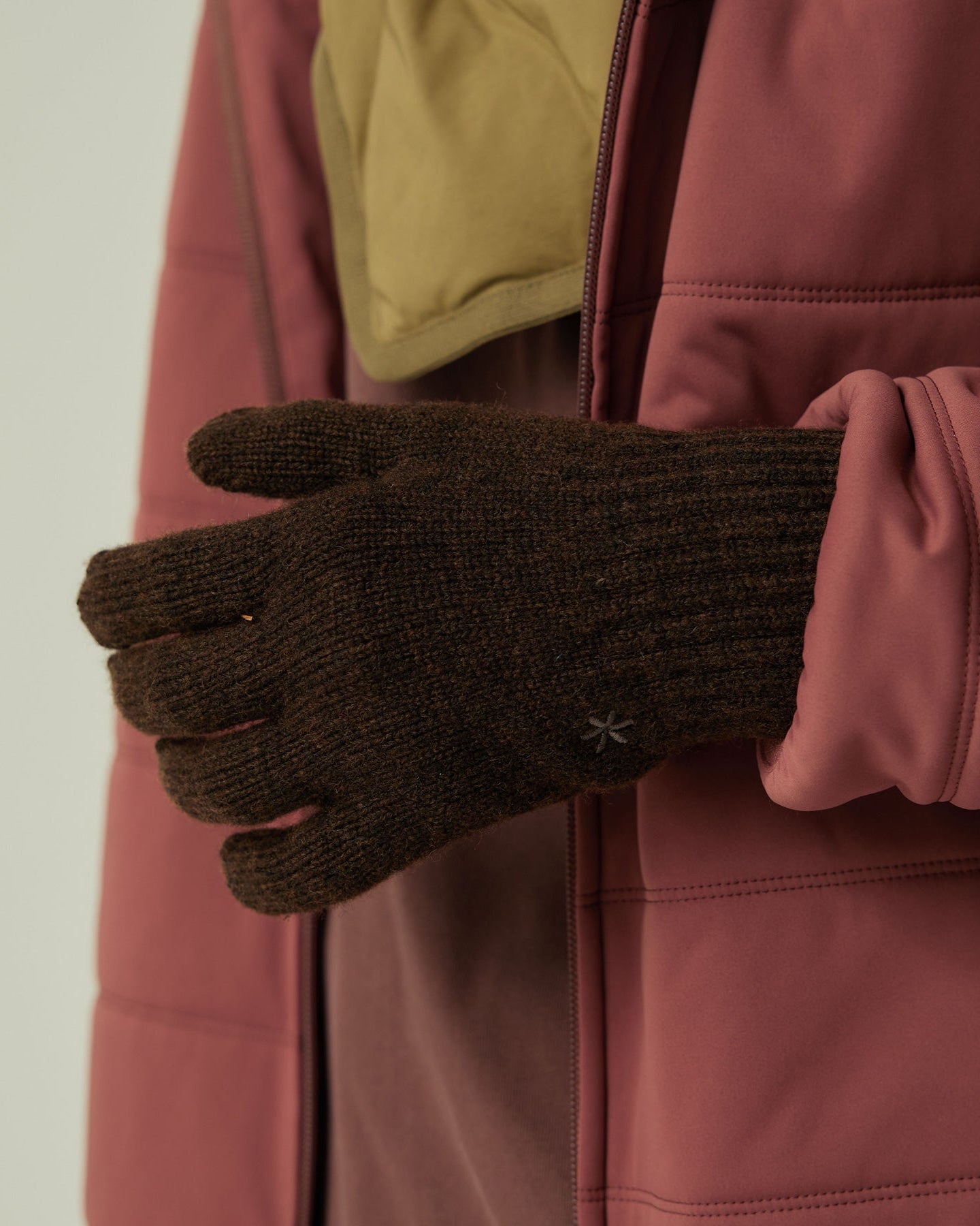 SNOW PEAK WASHABLE WOOL KNIT GLOVES - DARK BROWN