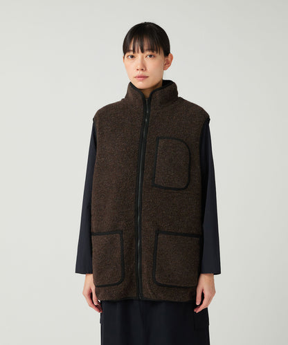 SNOW PEAK RECYCLED WOOL BOA VEST - DARK BROWN
