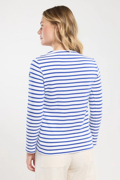 ARMOR LUX LADIES HERITAGE BRETON SHIRT L/S - WHITE/ ETOILE ROYAL BLUE