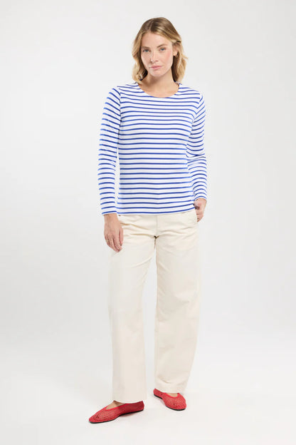 ARMOR LUX LADIES HERITAGE BRETON SHIRT L/S - WHITE/ ETOILE ROYAL BLUE