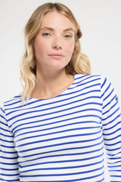 ARMOR LUX LADIES HERITAGE BRETON SHIRT L/S - WHITE/ ETOILE ROYAL BLUE
