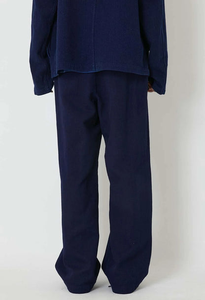 BLUE BLUE JAPAN PURE INDIGO DOUBLECLOTH SASHIKO TUCKED WIDE PANTS