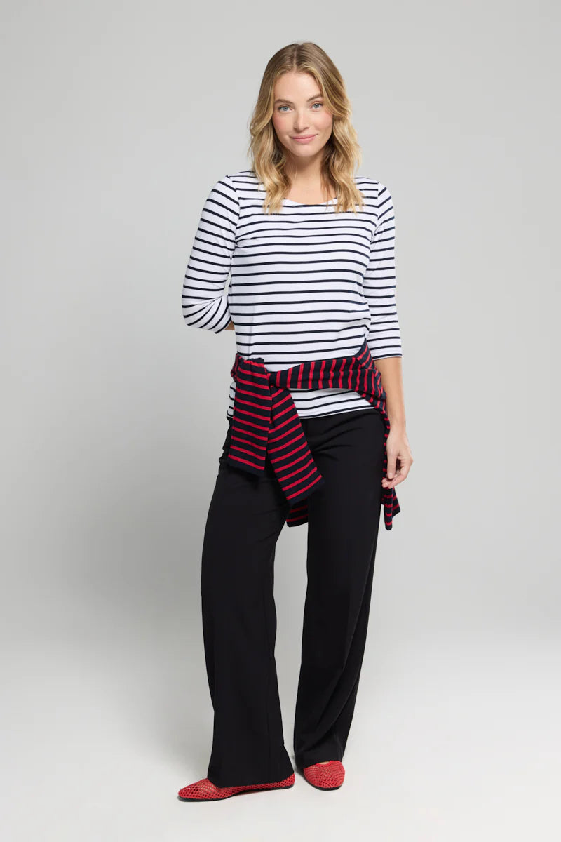 ARMOR LUX LADIES 3/4 SLEEVE T-SHIRT - WHITE/ RICH NAVY