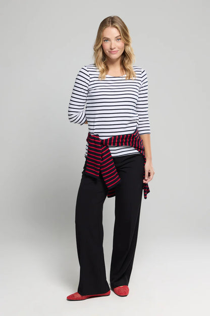 ARMOR LUX LADIES 3/4 SLEEVE T-SHIRT - WHITE/ RICH NAVY