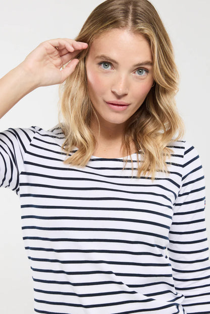 ARMOR LUX LADIES 3/4 SLEEVE T-SHIRT - WHITE/ RICH NAVY