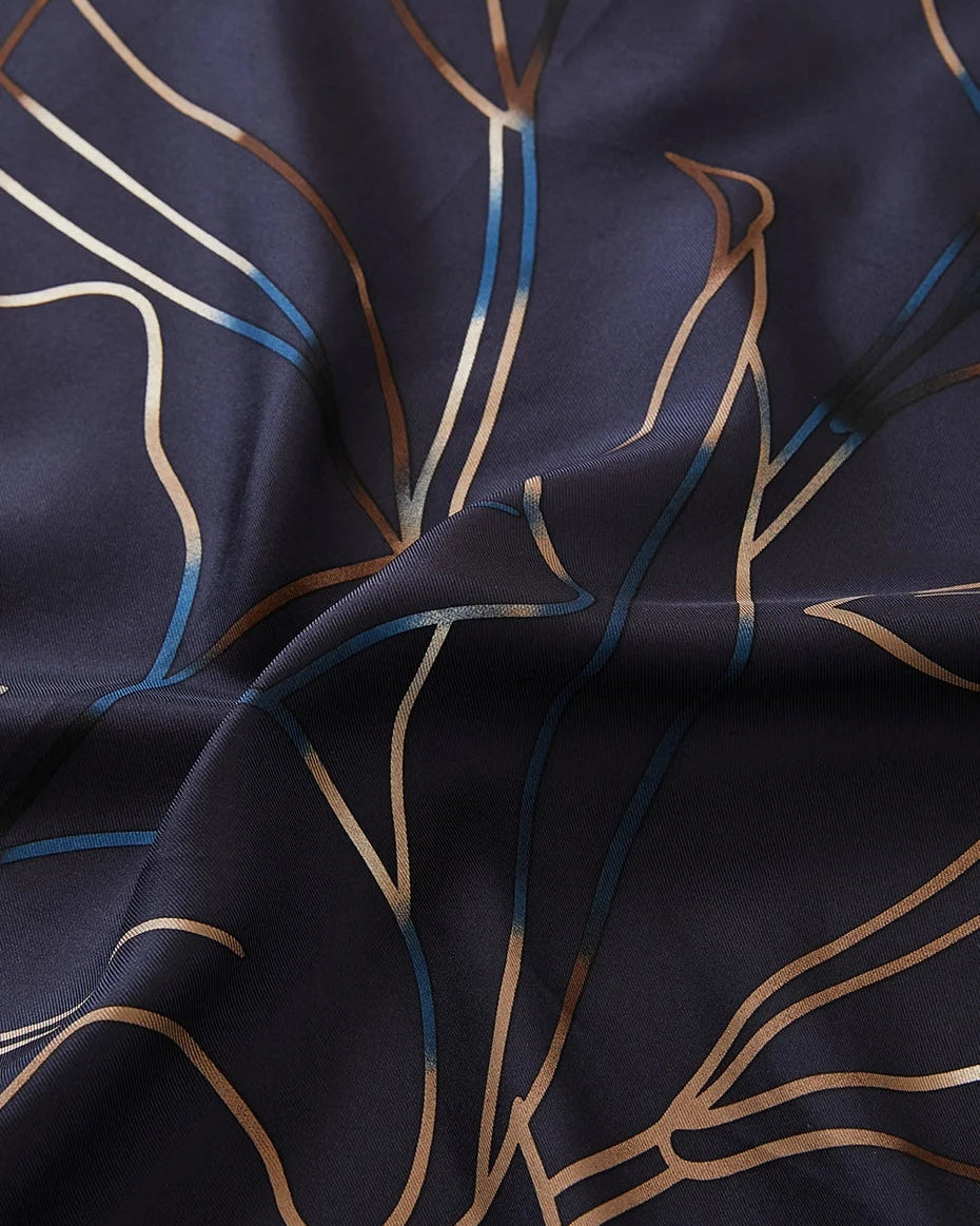 BLUE BLUE JAPAN CASABLANCA LILY LARGE SILK SCARF - DARK NAVY