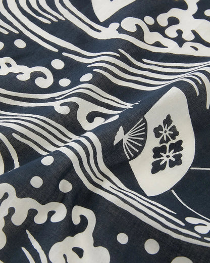 BLUE BLUE JAPAN WAVE AND FAN BANDANA - NAVY