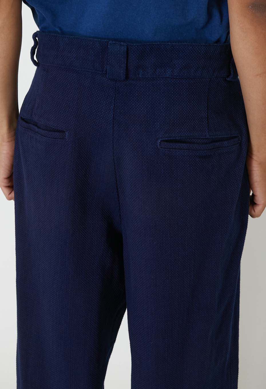 BLUE BLUE JAPAN PURE INDIGO DOUBLECLOTH SASHIKO TUCKED WIDE PANTS
