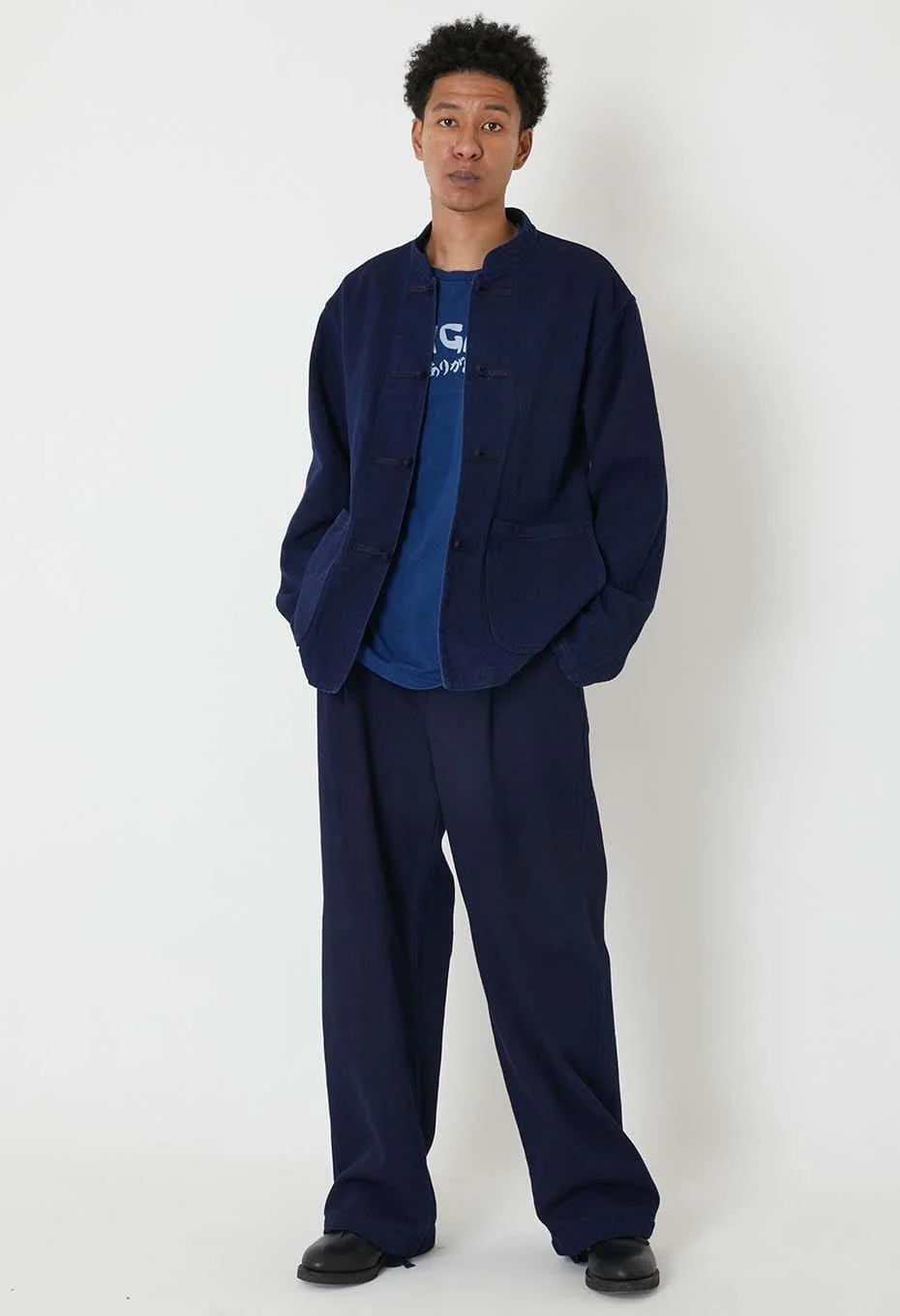 BLUE BLUE JAPAN PURE INDIGO DOUBLECLOTH SASHIKO TUCKED WIDE PANTS