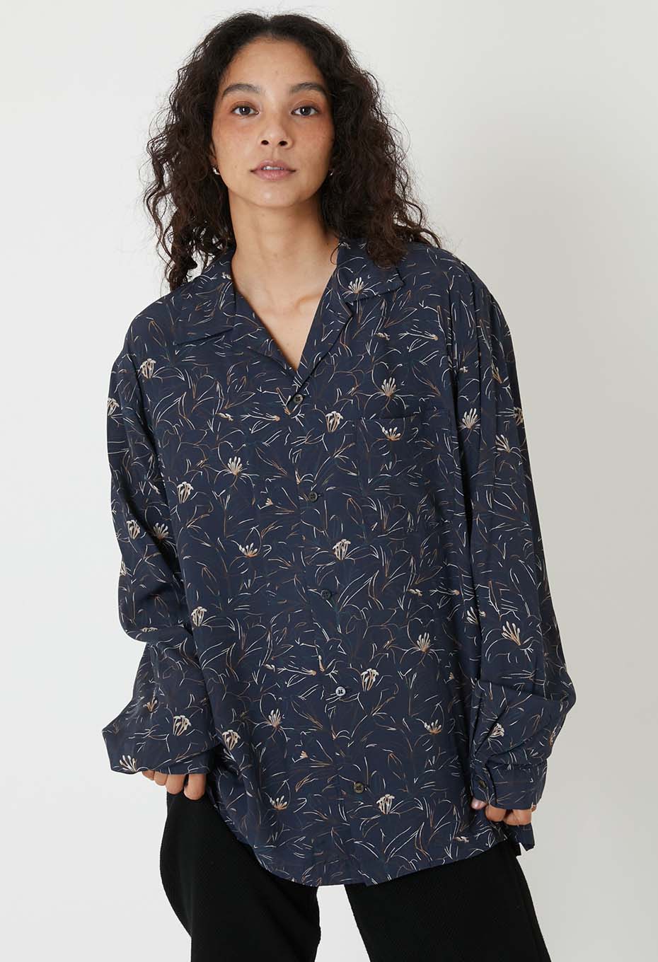 BLUE BLUE JAPAN RAYON ET CASABLANCA LILY LS SHIRT - DARK NAVY