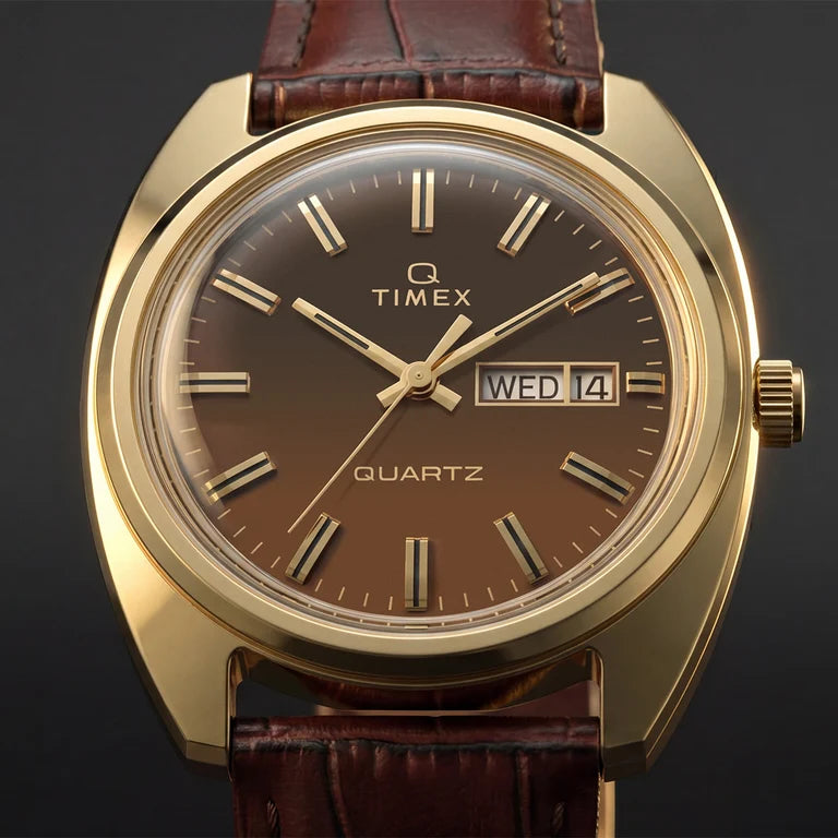 TIMEX 1978 DAY DATE FUMÉ 37MM - BROWN CROC LEATHER STRAP