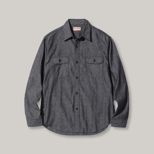 SUGAR CANE CHAMBRAY WORK SHIRT - BLACK